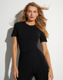 Model wears Sculpty Short Sleeve Shapewear Tee - Black front view