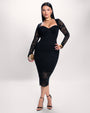 Model wearing Seamed Lushy Long Sleeve Midi Dress - Lace Black front view 
