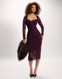 Model wearing Seamed Lushy Long Sleeve Midi Dress - Lace Garnet full body front view