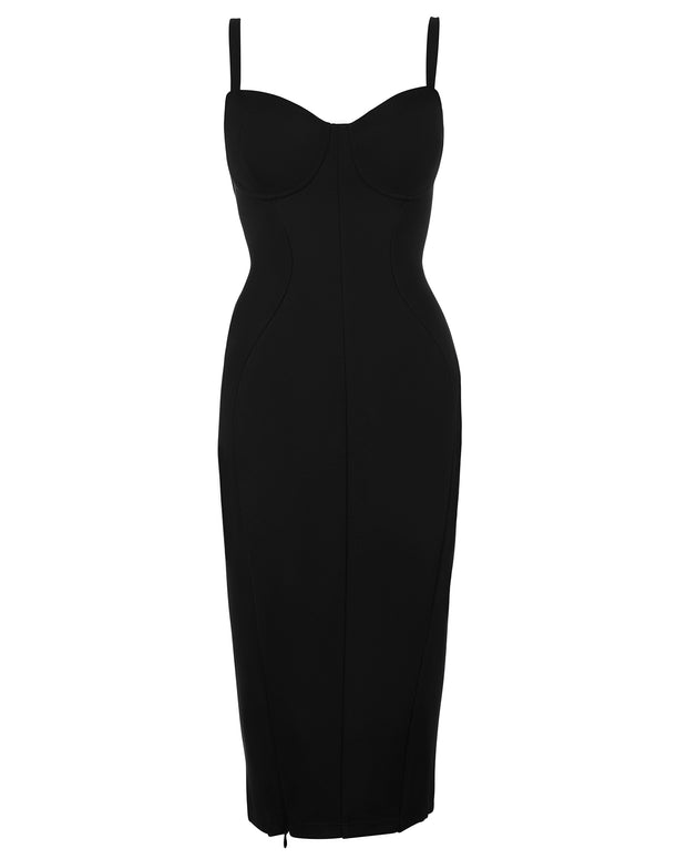Outline image showing Seamed Lushy Pencil Midi Shapewear Dress - Black