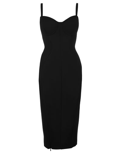 Outline image showing Seamed Lushy Pencil Midi Shapewear Dress - Black