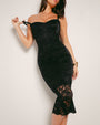 Model wears Seamed Lushy Pencil Midi Shapewear Dress - Lace Black front view