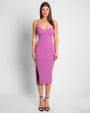 Model wears Seamed Lushy Pencil Midi Shapewear Dress - Mulberry full front view