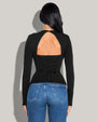 Model wears Shapey Crew Neck Long Sleeve Sculpting Shapewear Top - Soft Modal Jersey Black back view