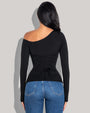 Model is posing in Shapey Long Sleeve One Shoulder Sculpting Shapewear Top - Black back view
