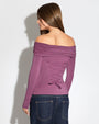 Model wears Shapey Off Shoulder Long Sleeve Corseted Shapewear Top - Grape back view