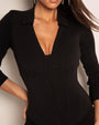 Model wears Shirty Long Sleeve Shapewear Top - Black front close up