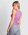 Model wears Corsety Square Neck Sleeveless Sculpting Shapewear Top - Lilac back view