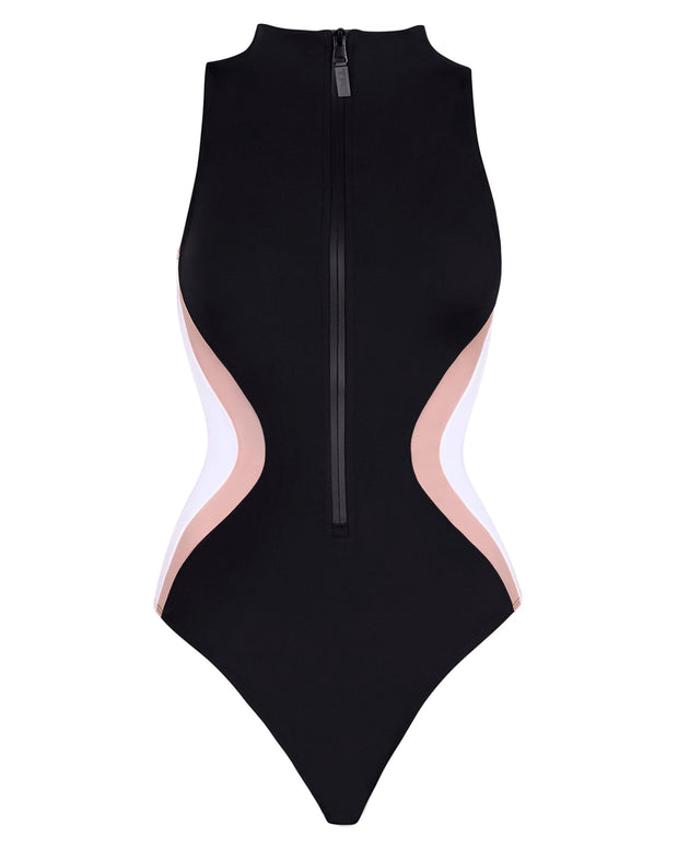 Outline image showing Sleeveless Surfy Shapewear Swimsuit - Contour Black/Rose/White