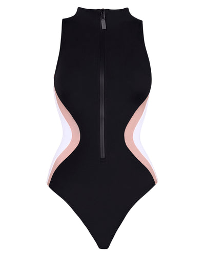 Outline image showing Sleeveless Surfy Shapewear Swimsuit - Contour Black/Rose/White