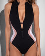 Sleeveless Surfy Shapewear Swimsuit - Contour Black/Rose/White front view close up