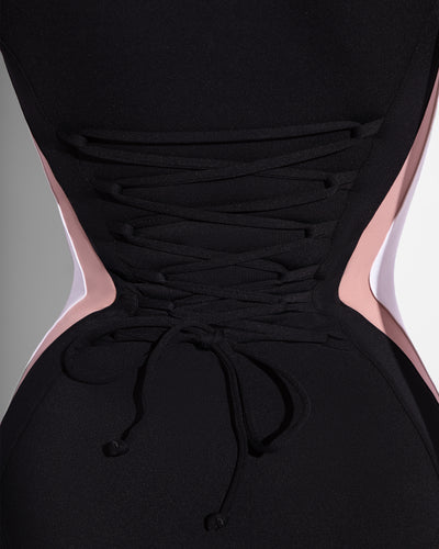 Sleeveless Surfy Shapewear Swimsuit - Contour Black/Rose/White back view close up