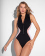 Model is in Sleeveless Surfy Shapewear Swimsuit - Contour Black/Rose/White