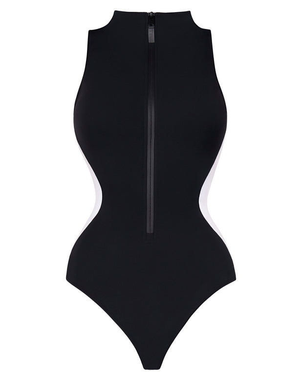 Outline image showing Sleeveless Surfy Shapewear Swimsuit - Contour Black/White