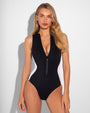 Model wears Sleeveless Surfy Shapewear Swimsuit - Contour Black/White