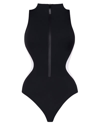 Outline image showing Sleeveless Surfy Shapewear Swimsuit - Contour Black/White