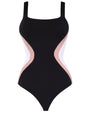 Outline image showing Squarey - Black/Rose/White Square Neck Shapewear Swimsuit