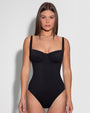 Model wears Sweetie Sweetheart Neckline Shapewear Swimsuit - Black