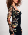 Zoomed in side view of Sweetie Long Sleeve Midi Dress - Moody Floral
