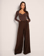 Model wears Pleaty Wide Leg Pleated Pant - Espresso with top full front view