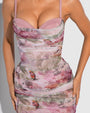Model wears Sweetie Mesh Column Midi Shapewear Dress - Soft Tropical molded cups close up