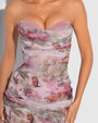 Model wears Sweetie Mesh Column Midi Shapewear Dress - Soft Tropical molded cups close up