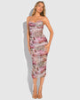 Model wears Sweetie Mesh Column Midi Shapewear Dress - Soft Tropical front view