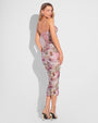 Model wears Sweetie Mesh Column Midi Shapewear Dress - Soft Tropical side view