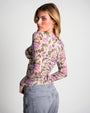 Model wears Sweetie Ruched Long Sleeve Shapewear Top - Lilac Thorny Rose side view
