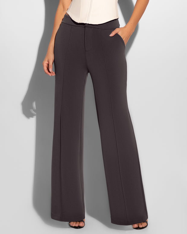 Swuity Medium Rise Relaxed Wide Leg Pant - Graphite close up front