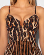 Model Wears Vixen Corset Front Slit Shapewear Maxi Dress - Pilates Cat Close Up