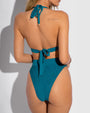 Model wears Brazilian Ring Kini Bottom - Wavy Oceana Bikini Shapewear back view