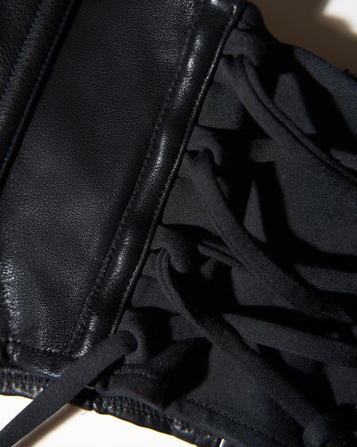 Close up of fabric of Corset Belt - Faux Leather Black back view