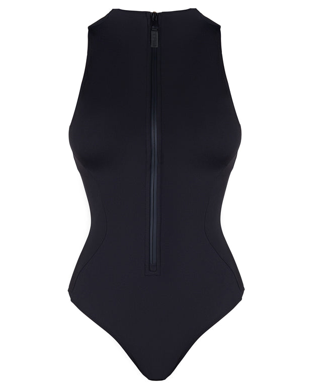 Outline image showing Sleeveless Surfy One Piece Shapewear Swimsuit - Black