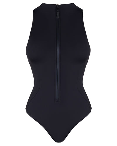 Outline image showing Sleeveless Surfy One Piece Shapewear Swimsuit - Black