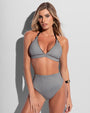 Model wearing Triangle Bikini Top - Gingham front view