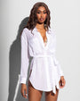 Close up of Flowy Shirt - Gauze White on model 