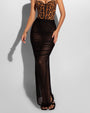 Ruched Sheer Side Slit Maxi Skirty - Black front view