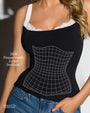 Graphic highlighting the 360 powermesh lined bodice on Shapey Bra Cami - Black/Lace White