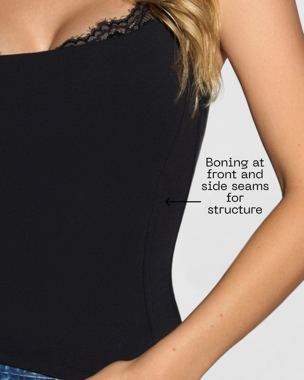 Graphic highlighting the boning on Shapey Bra Cami - Black/Lace Black