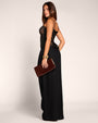 Full body back view of model wearing Corset Top - Lace Black/Tawny
