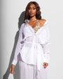 Model wearing Flowy Shirt - Gauze White front view