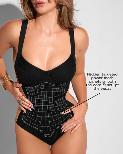 Details graphic of Siren - Contour Rib Black/Tawny highlighting power mesh