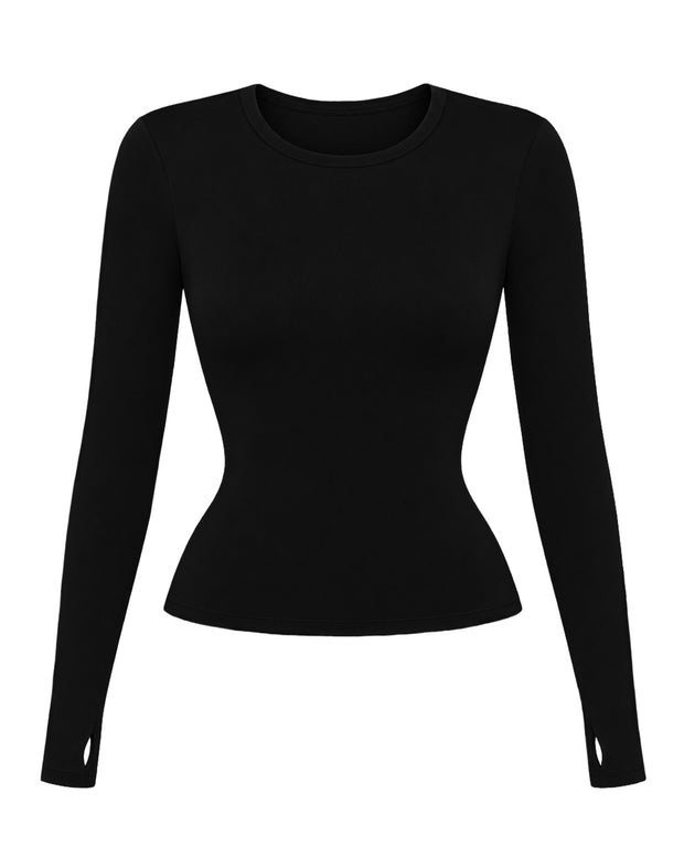 Outline image of Shapey Crew Neck Top - Soft Sheen Jersey Black