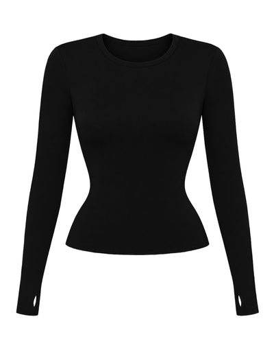 Outline image of Shapey Crew Neck Top - Soft Sheen Jersey Black
