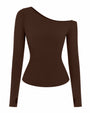 Outline image of Sculpty One Shoulder Long Sleeve Top - Slinky Espresso