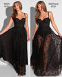 Side by side graphic of Bombshell Maxi Dress - Lace Black with and without slip