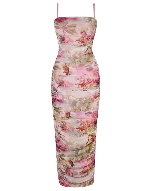Outline image showing Sweetie Mesh Column Midi Shapewear Dress - Soft Tropical
