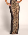 Front close up of Ruched Sheer Maxi Skirty - Natural Snake on model