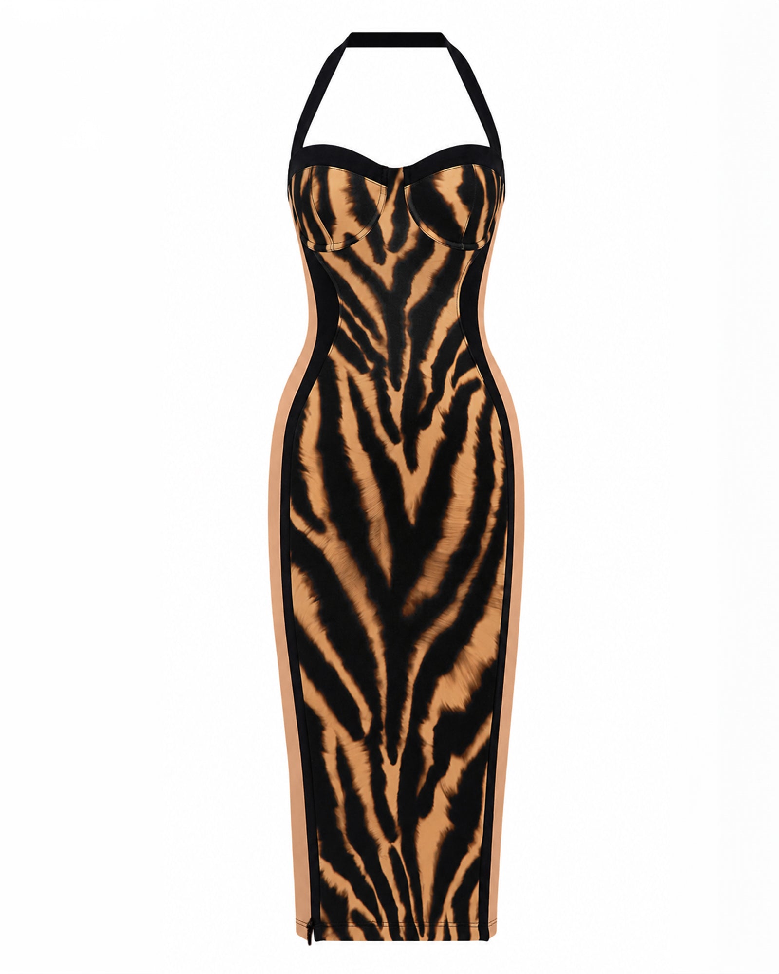 Outline image of Seamed Lushy Halter Dress - Contour Golden Zebra